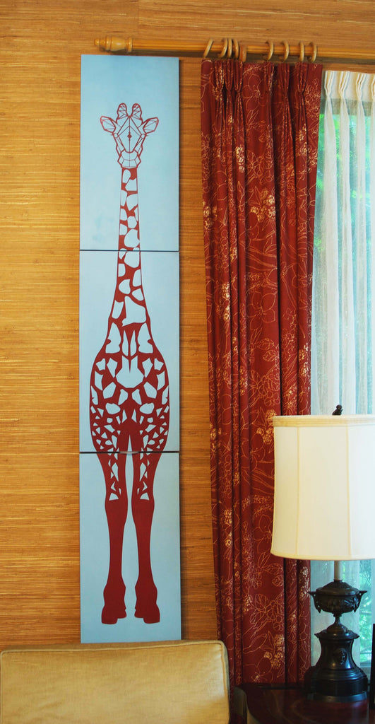 Fresh Blue & Red Giraffe | Pop Collection | 6 feet tall tryptic